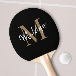 Modern Black Guld Monogram Elegant Script Namn Pingisracket