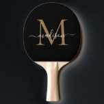 Modern Black Guld Monogram Elegant Script Namn Pingisracket<br><div class="desc">Modern Black Guld Monogram Elegant Script Ping Pong Paddle Namn</div>