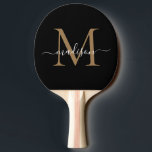 Modern Black Guld Monogram Elegant Script Namn Pingisracket<br><div class="desc">Modern Black Guld Monogram Elegant Script Ping Pong Paddle Namn</div>