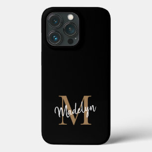 Modern Black Guld Monogram Feminine-skript Namn