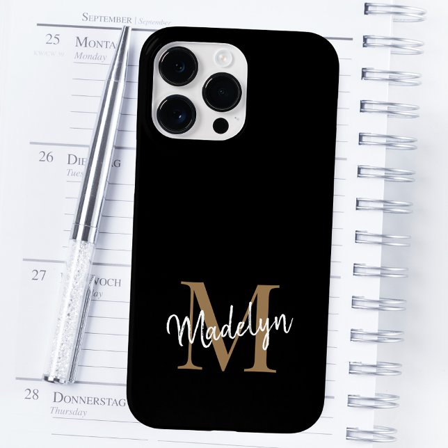 Modern Black Guld Monogram Feminine-skript Namn (Skapare uppladdad)