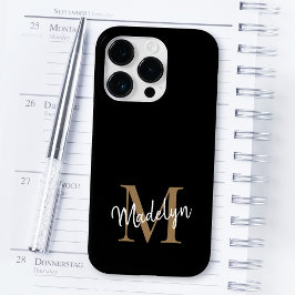 Modern Black Guld Monogram Feminine-skript Namn