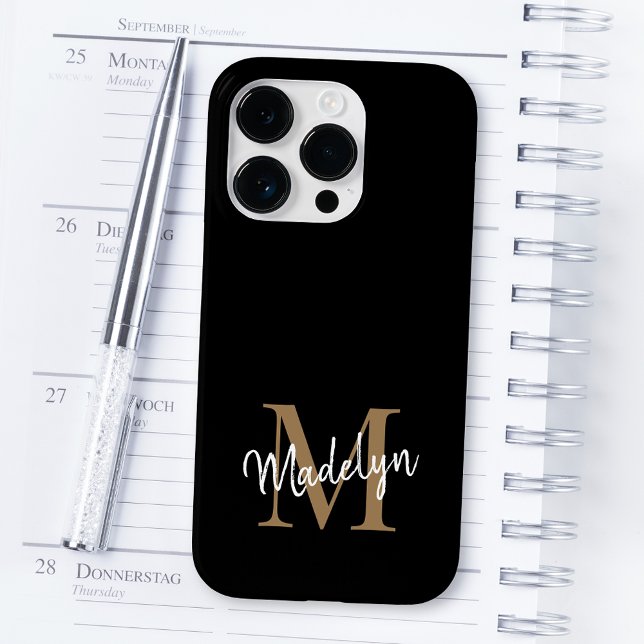 Modern Black Guld Monogram Feminine-skript Namn (Skapare uppladdad)