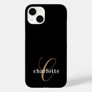 Modern Black Guld Monogram Feminine-skript Namn