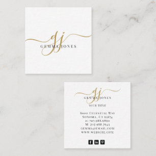 Modern Black Guld Monogram Feminine-skript Namn Fyrkantigt Visitkort
