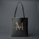 Modern Black Guld Monogram Girly Feminine-skript Tygkasse<br><div class="desc">Initial Tote Bag-nummer för det moderna svarta Guld-monogrammet Girly Feminine-skriptet Namn</div>