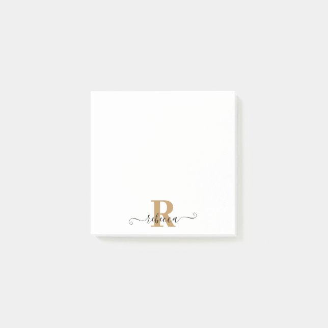 Modern Black Guld Monogram Hand Namn Post-it Block (Framsida)