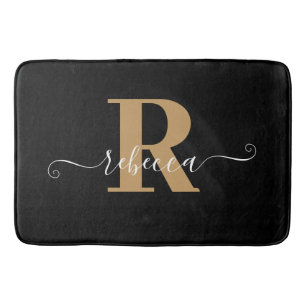 Modern Black Guld Monogram Hand-skript Namn Bath M Badrumsmatta