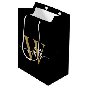 Modern Black Guld Monogram Initial Snyggt-skript