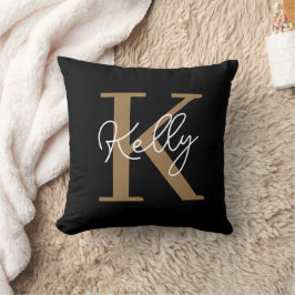 Modern Black Guld Monogram Kudde