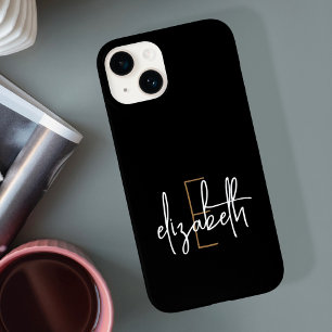 Modern Black Guld Monogram Namn