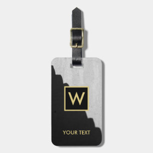 Modern Black Guld Monogram Namn Adress Bagagebricka