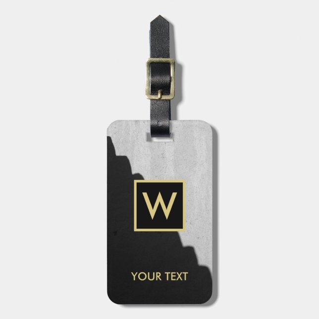 Modern Black Guld Monogram Namn Adress Bagagebricka (Vertikal Framsida)