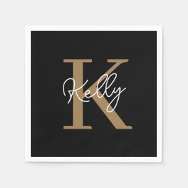Modern Black Guld Monogram Pappersservett