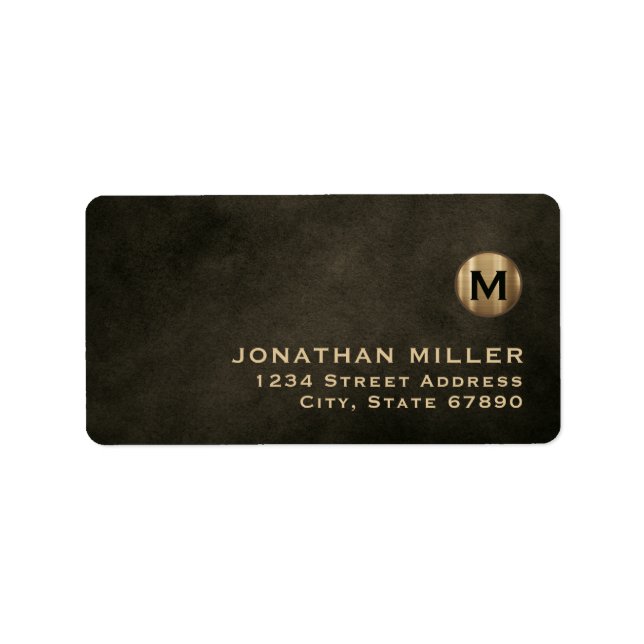 Modern Black Guld Monogram-Returadress Adressetikett (Framsidan)