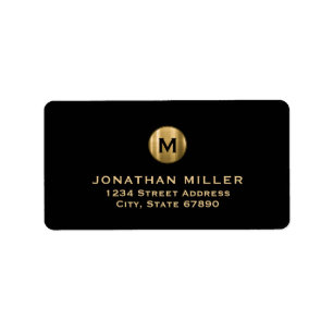 Modern Black Guld Monogram-Returadress Adressetikett