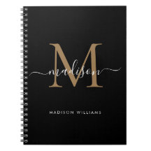 Modern Black Guld Monogram Script Namn Initial