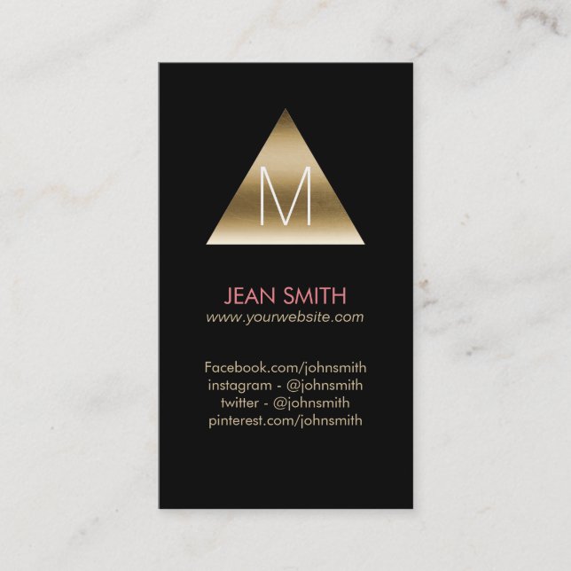 Modern Black & Guld Monogram Triangle Logotyp Visitkort (Framsida)