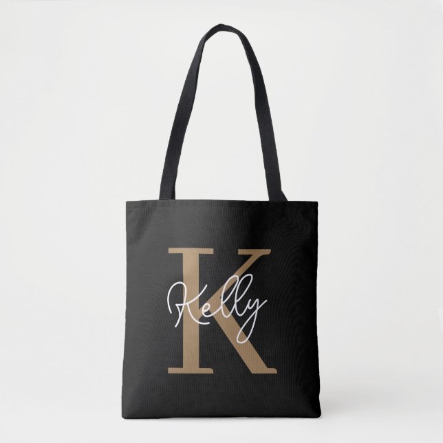 Modern Black Guld Monogram Tygkasse (Framsida)