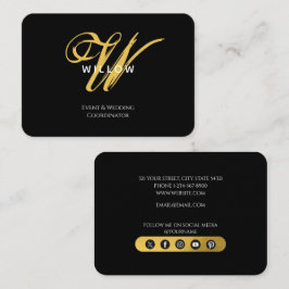 Modern Black & Guld Monogram Visitkort