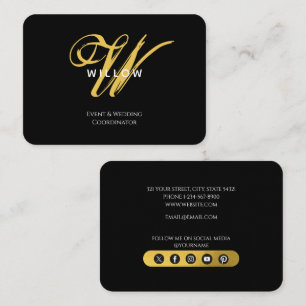 Modern Black & Guld Monogram  Visitkort