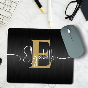 Modern Black Guld Monogrammed Girly Elegant-skript Musmatta