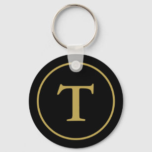 Modern Black & Guld Monogrammed Nyckelring