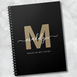 Modern Black Guld Namn Initial Monogram Anteckningsbok