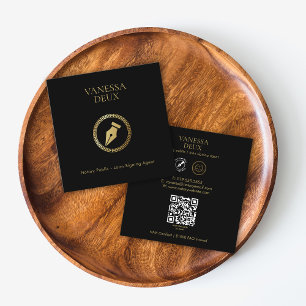 Modern Black & Guld Notary Pen QR Logotyp Elegant Fyrkantigt Visitkort