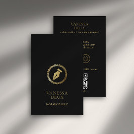 Modern Black & Guld Notary Pen QR Logotyp Elegant Visitkort