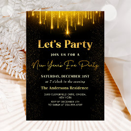 Modern Black Guld Nyårsafton Party Inbjudningar