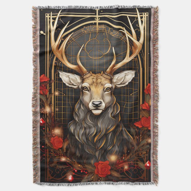 Modern Black Guld och Red Julgran Filt (Framsidan Vertikal)