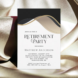 Modern Black, Guld och Tan Pension Party Inbjudningar