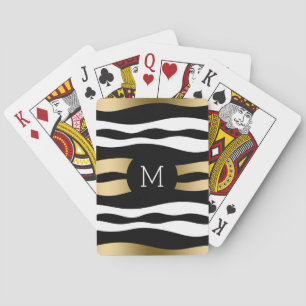 Modern Black Guld och White Zebra ränder Kortlek