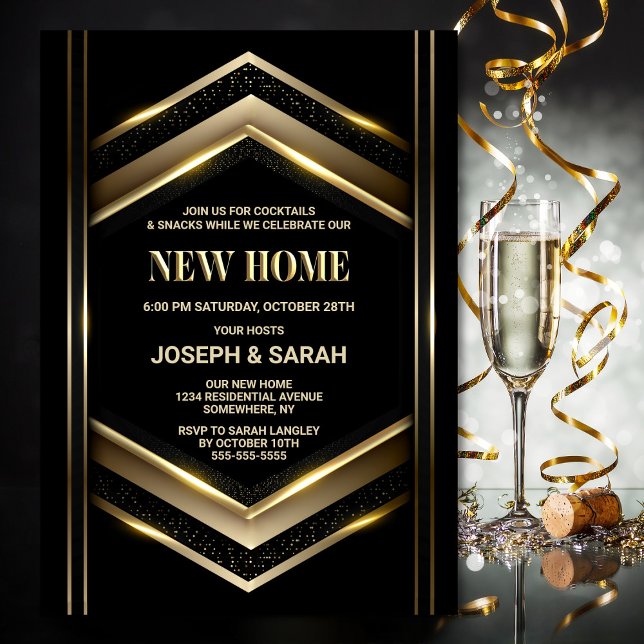 Modern Black Guld Party Inbjudningar (Skapare uppladdad)