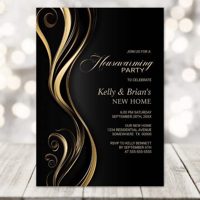 Modern Black Guld Party Inbjudningar (Skapare uppladdad)