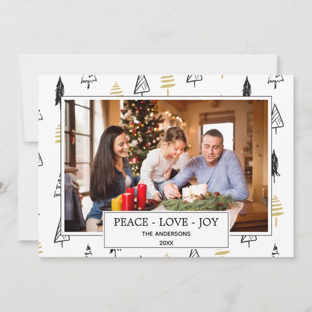 Modern Black & Guld Peace Kärlek Joy Julgran Julkort (Framsida)