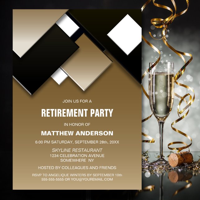 Modern Black Guld Pension Party Inbjudningar (Skapare uppladdad)