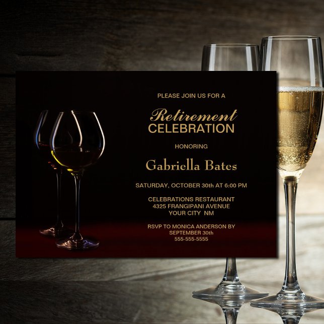 Modern Black Guld Pension Party Vin Glass Inbjudningar (Skapare uppladdad)
