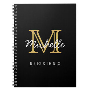 Modern Black Guld Personlig Namn Monogrammed Anteckningsbok