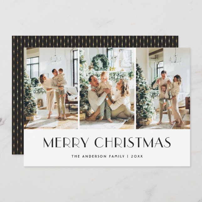 Modern Black Guld Photo God jul Card Julkort (Fram/baksida)