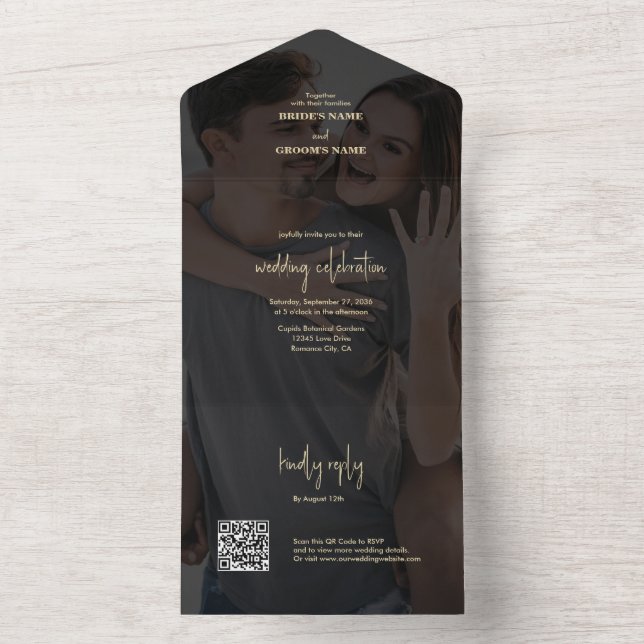 Modern Black Guld Photo Overlay Bröllop (Insida)