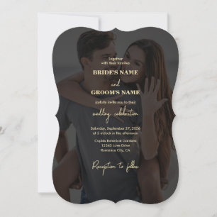 Modern Black Guld Photo Overlay Bröllop Inbjudningar