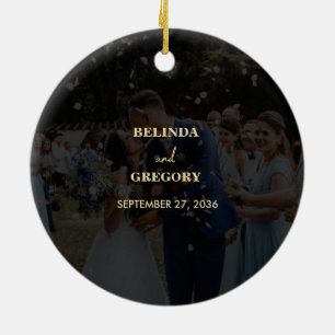 Modern Black Guld Photo Overlay Bröllop Julgransprydnad Keramik