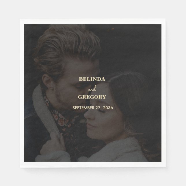 Modern Black Guld Photo Overlay Bröllop Pappersservett (Framsidan)