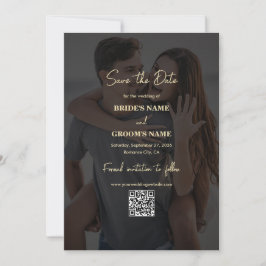 Modern Black Guld Photo Overlay QR-kod Bröllop Spara Datumet
