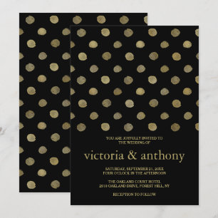 Modern Black & Guld Polka dots Bröllop Inbjudningar