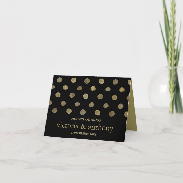 Modern Black & Guld Polka dots Bröllop Tack (Framsida)