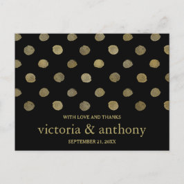Modern Black & Guld Polka dots Bröllop Tack Vykort