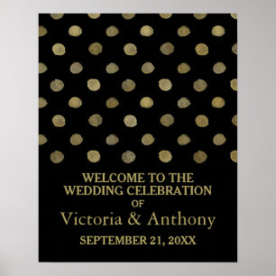 Modern Black & Guld Polka dots Bröllop välkomst Poster